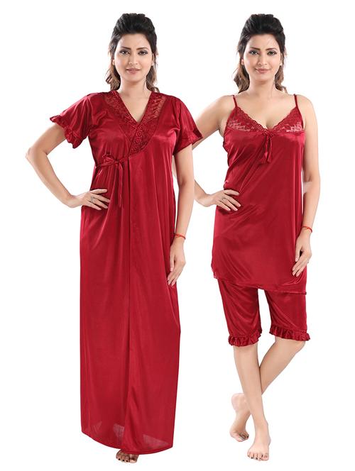 red solid sleepwear robe set - 18329053 - Very Small Image - 1