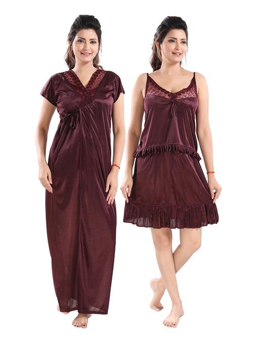 tie front solid nightwear set - 18329056 - Very Small Image - 1