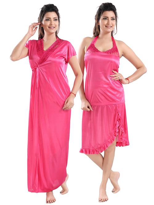 tie front solid nightwear set - 18329057 - Very Small Image - 1