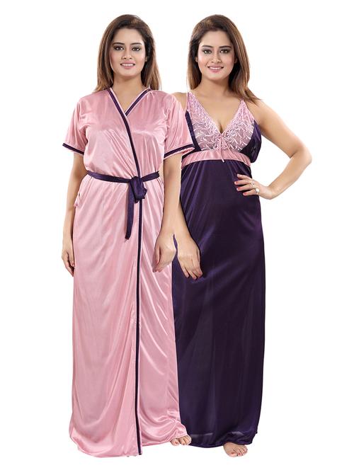 tie front solid combo nightwear set - 18329113 - Very Small Image - 1
