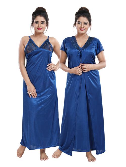 tie front solid combo nightwear set - 18329120 - Very Small Image - 1