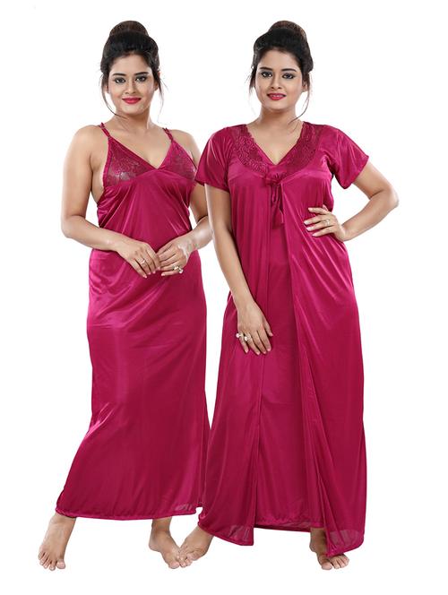 tie front solid combo nightwear set - 18329121 - Very Small Image - 1