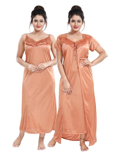 tie front solid combo nightwear set - 18329124 - Very Small Image - 1