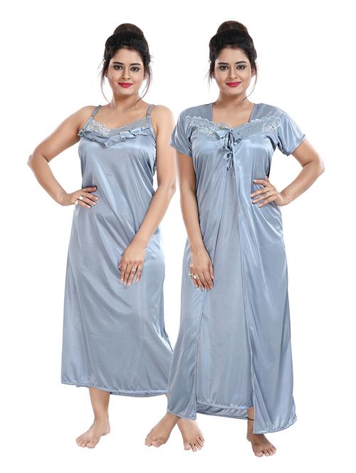 tie front solid combo nightwear set - 18329125 - Very Small Image - 1