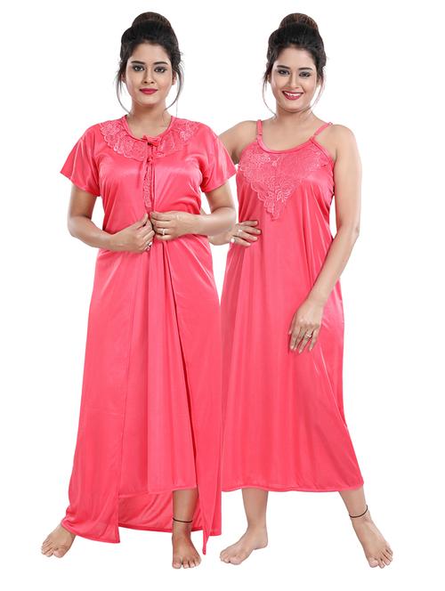 tie front solid combo nightwear set - 18329126 - Very Small Image - 1