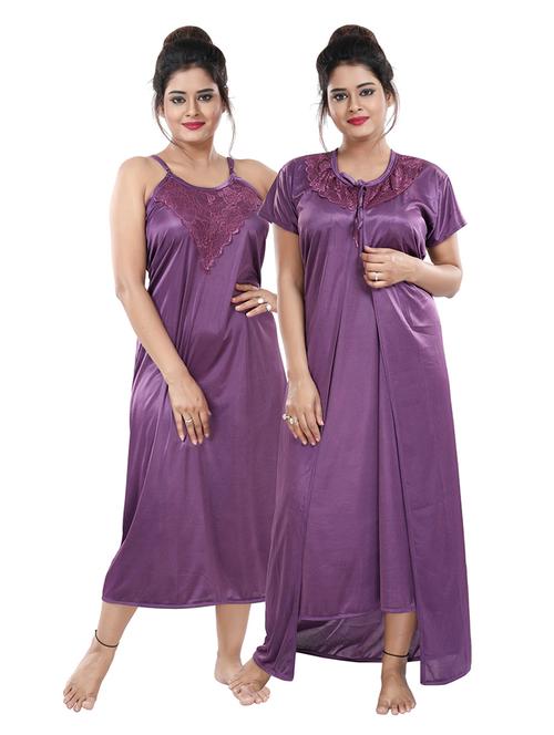 tie front solid combo nightwear set - 18329127 - Very Small Image - 1