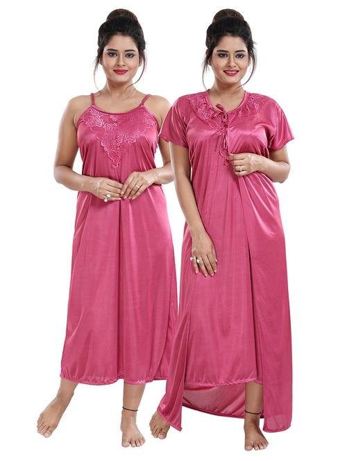 tie front solid combo nightwear set - 18329128 - Very Small Image - 1
