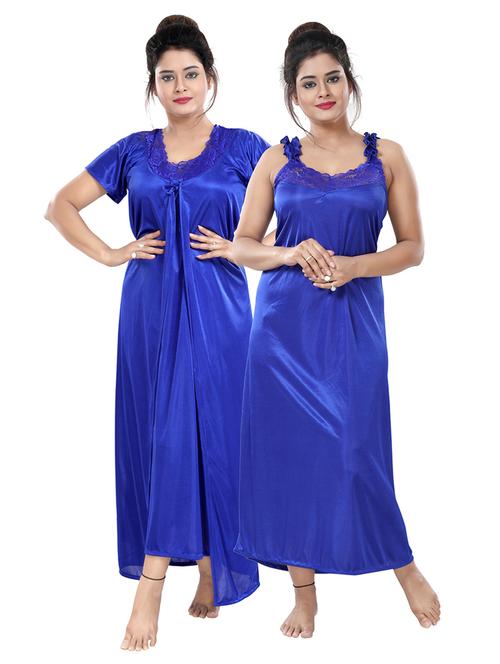 tie front solid combo nightwear set - 18329129 - Very Small Image - 1