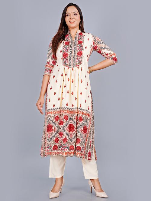 cream rayon aline kurta - 18329313 - Very Small Image - 1