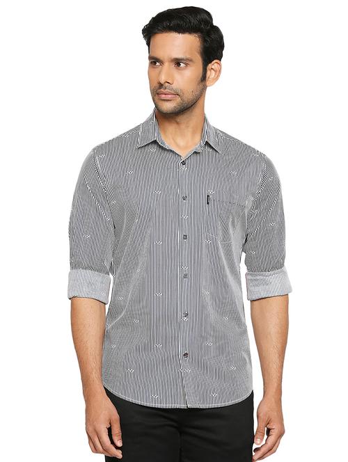 navy blue striped casual shirt - 18329464 - Very Small Image - 1
