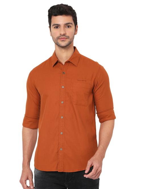orange solid casual shirt - 18329748 - Very Small Image - 1
