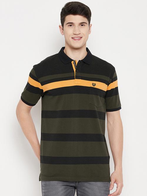 olive green striped polo t-shirt - 18330423 - Very Small Image - 1
