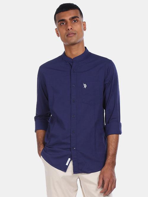 navy-blue solid casual shirt - 18330538 - Very Small Image - 1