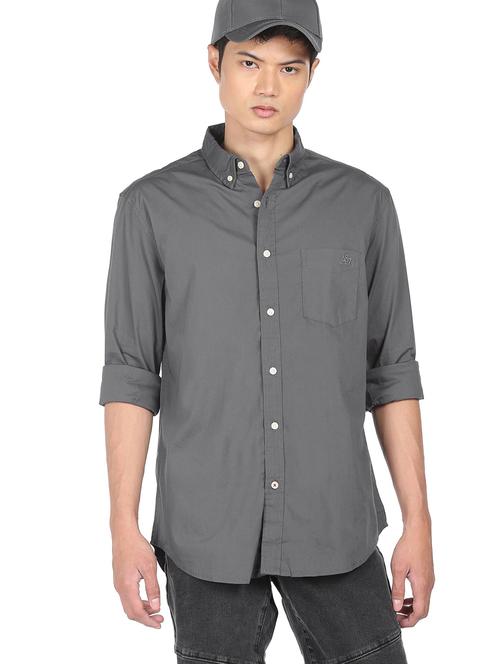 grey solid casual shirt - 18331066 - Very Small Image - 1