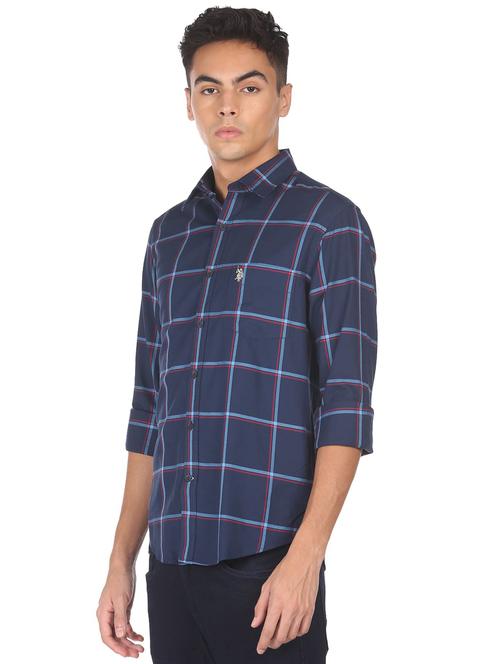 navy-blue checkered casual shirt - 18331707 - Very Small Image - 1