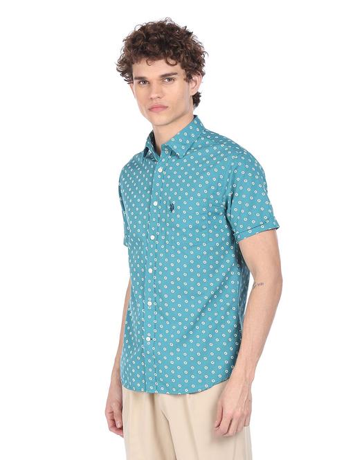 turquoise blue printed casual shirt - 18331806 - Very Small Image - 1