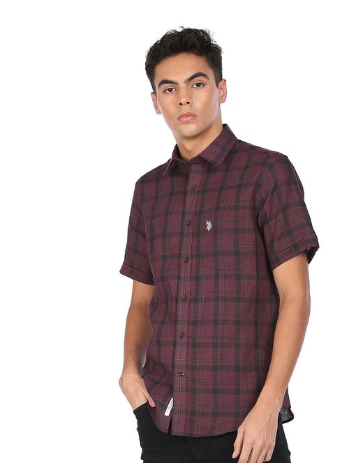 purple checkered casual shirt - 18331847 - Very Small Image - 1