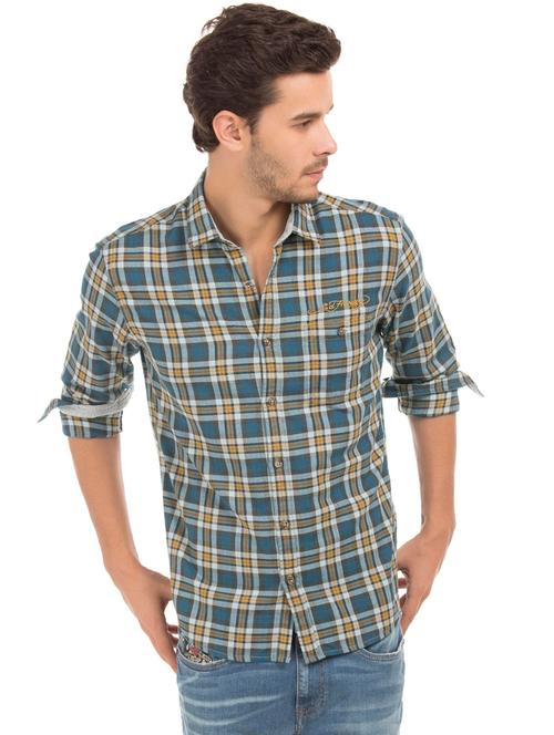blue checkered casual shirt - 18331928 - Very Small Image - 1