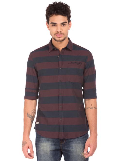 maroon striped casual shirt - 18331988 - Very Small Image - 1