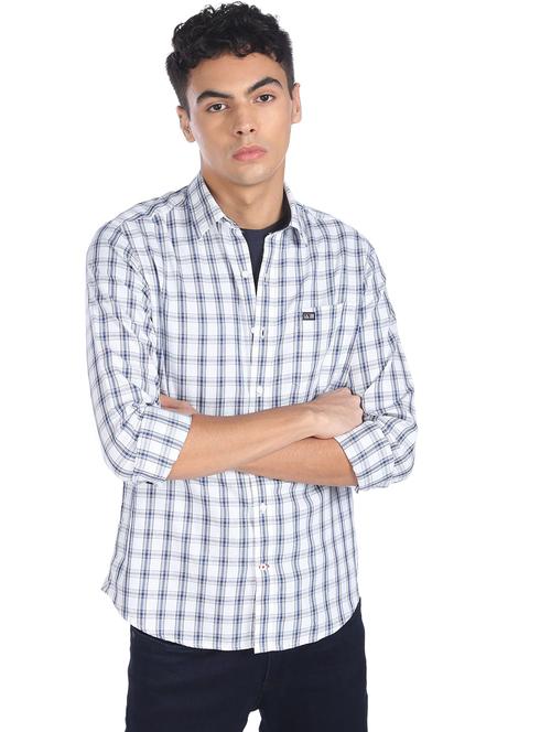 white cotton checked casual shirt - 18332001 - Very Small Image - 1