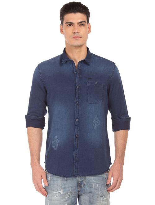 blue solid casual shirt - 18332079 - Very Small Image - 1