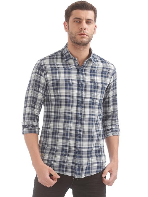 navy blue checkered casual shirt - 18332100 - Very Small Image - 1