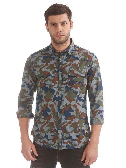 grey camouflage printed casual shirt - 18332102 - Very Small Image - 1