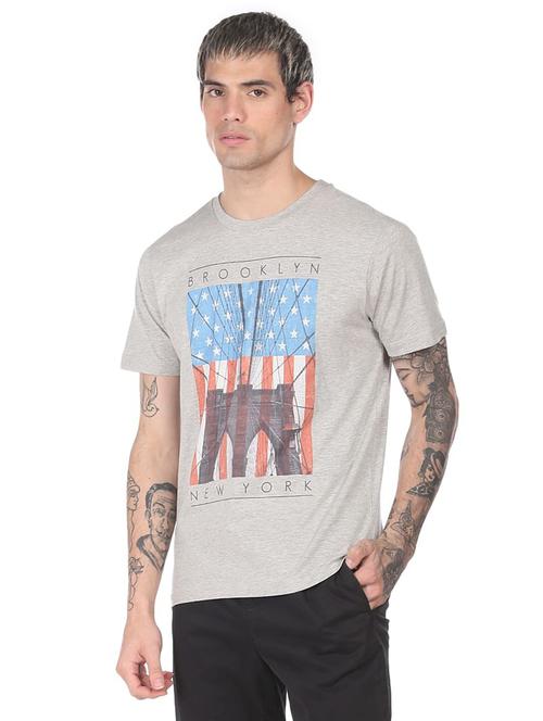 grey front print t-shirt - 18332507 - Very Small Image - 1