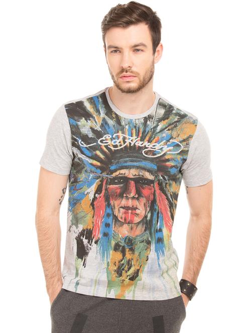 grey front printed casual t-shirt - 18332588 - Very Small Image - 1