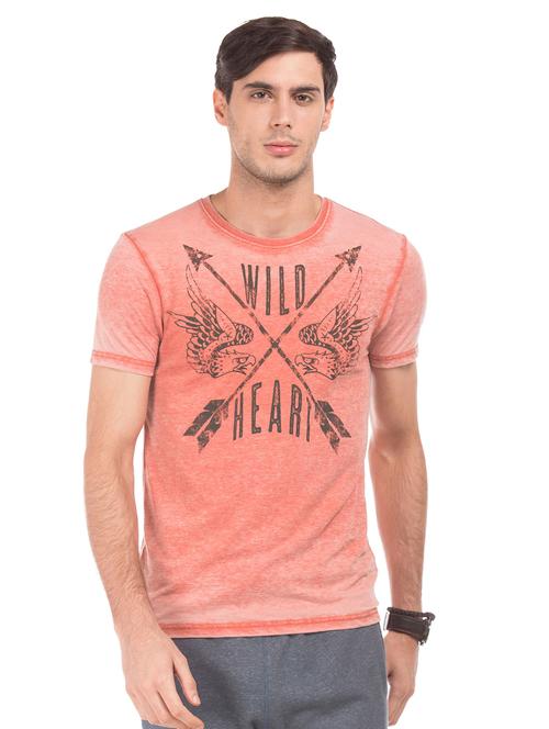 orange chest printed casual t-shirt - 18332600 - Very Small Image - 1