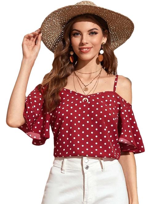 cold shoulder polka dot top - 18333063 - Very Small Image - 1