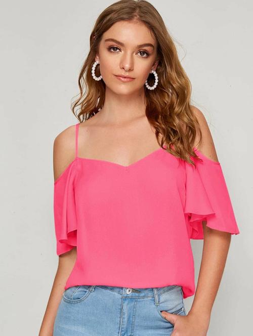 cold shoulder solid top - 18333087 - Very Small Image - 1