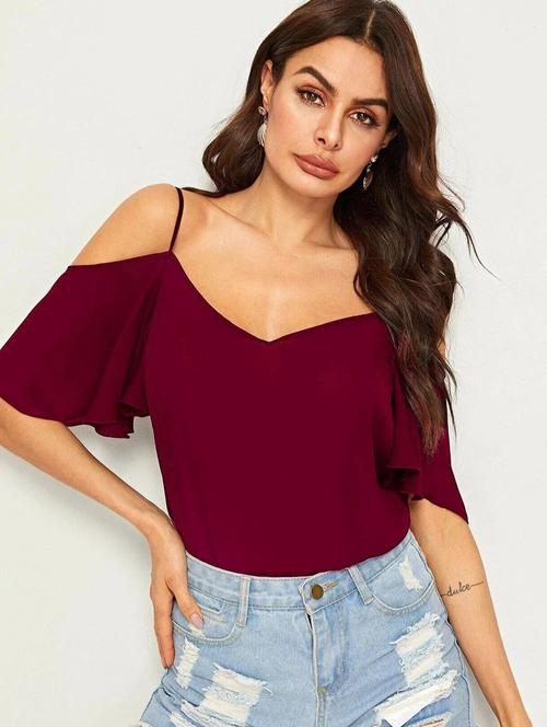 cold shoulder solid top - 18333089 - Very Small Image - 1