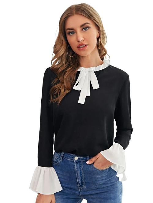 tie up neck color block top - 18333138 - Very Small Image - 1