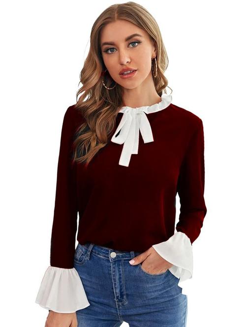tie up neck color block top - 18333140 - Very Small Image - 1