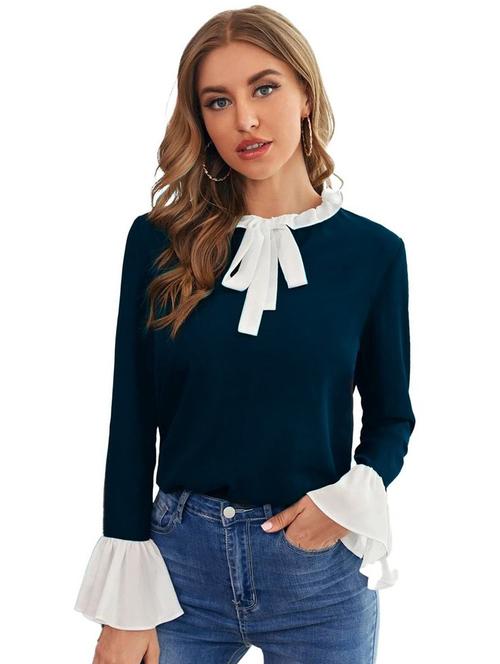 tie up neck color block top - 18333141 - Very Small Image - 1