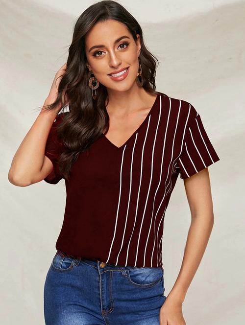 v-neck striped top - 18333191 - Very Small Image - 1