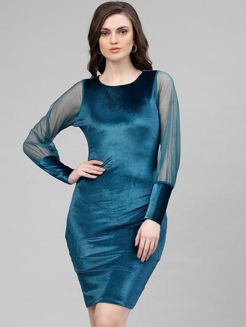 teal blue solid bodycon dress - 18333652 - Very Small Image - 1
