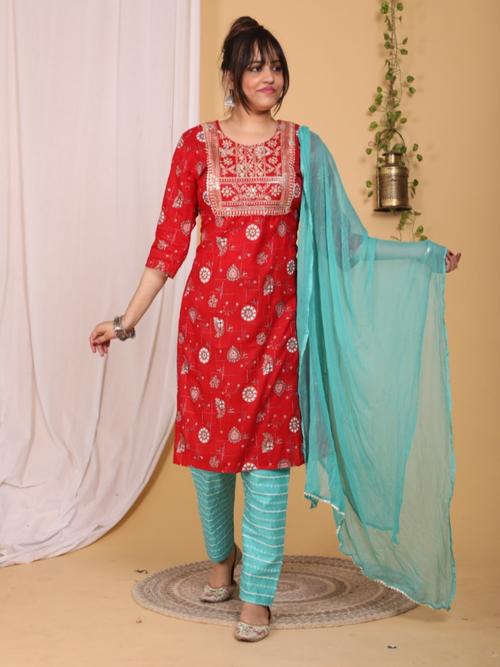 kurti pant with dupatta - 18334346 - Very Small Image - 1