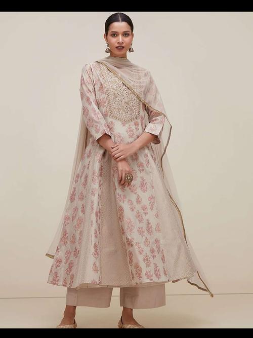 ladies beige, palazzo and dupatta set - 18334381 - Very Small Image - 1