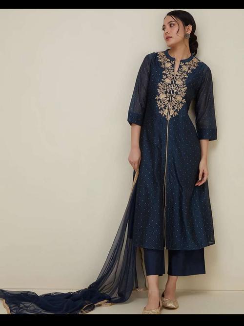 ladies indigo kurta palazzo & dupatta - 18334382 - Very Small Image - 1