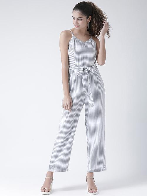 tie front striped full leg jumpsuit - 18334815 - Very Small Image - 1