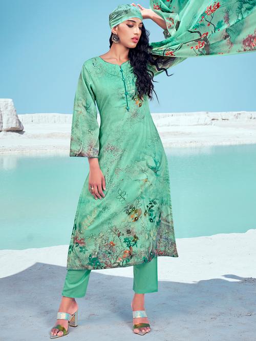 green cotton unstitched suit - 18335048 - Very Small Image - 1