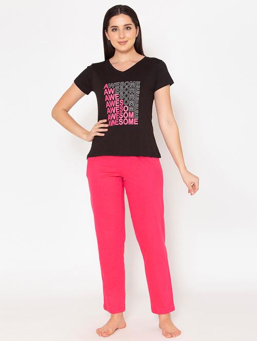 v-neck printed nightwear pajama set - 18335227 - Very Small Image - 1