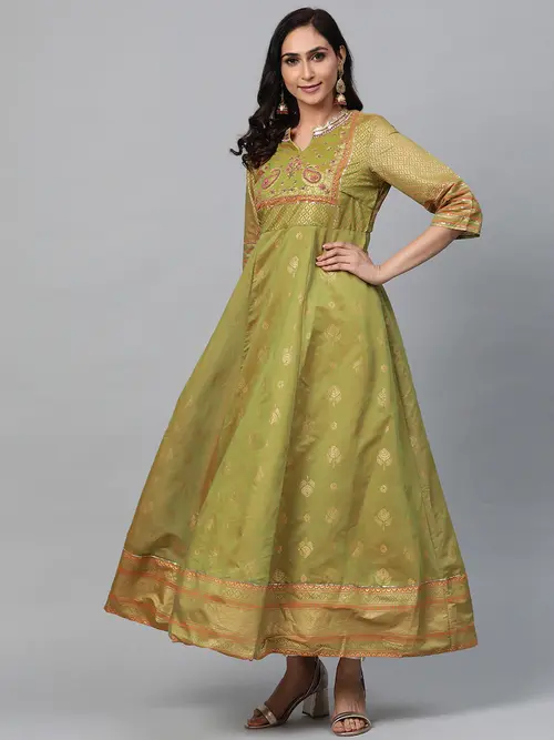 ladies printed gowns dress yellow color - 18335416 - Very Small Image - 1