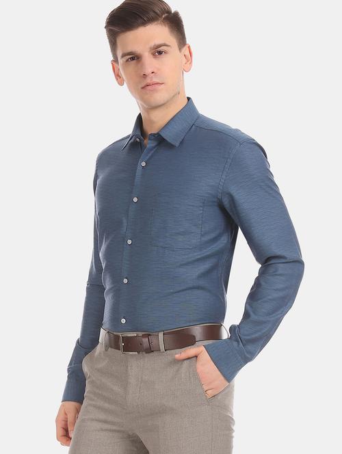 navy-blue printed formal shirt - 18335911 - Very Small Image - 1