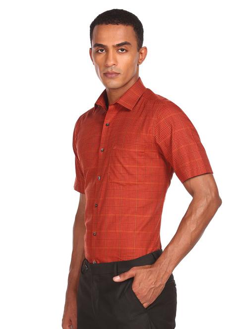 orange checkered formal shirt - 18335964 - Very Small Image - 1