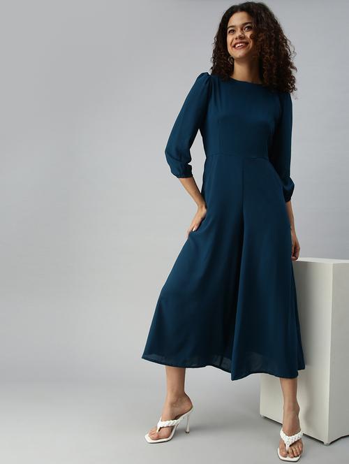 round neck solid wide leg jumpsuit - 18336948 - Very Small Image - 1