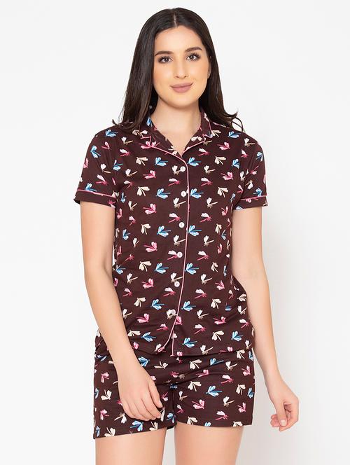shirt collar printed nightwear shorts set - 18336963 - Very Small Image - 1