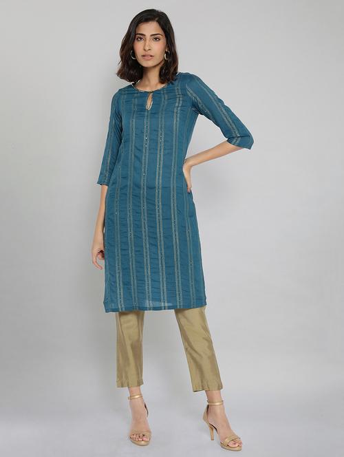 blue viscose straight kurta - 18336971 - Very Small Image - 1